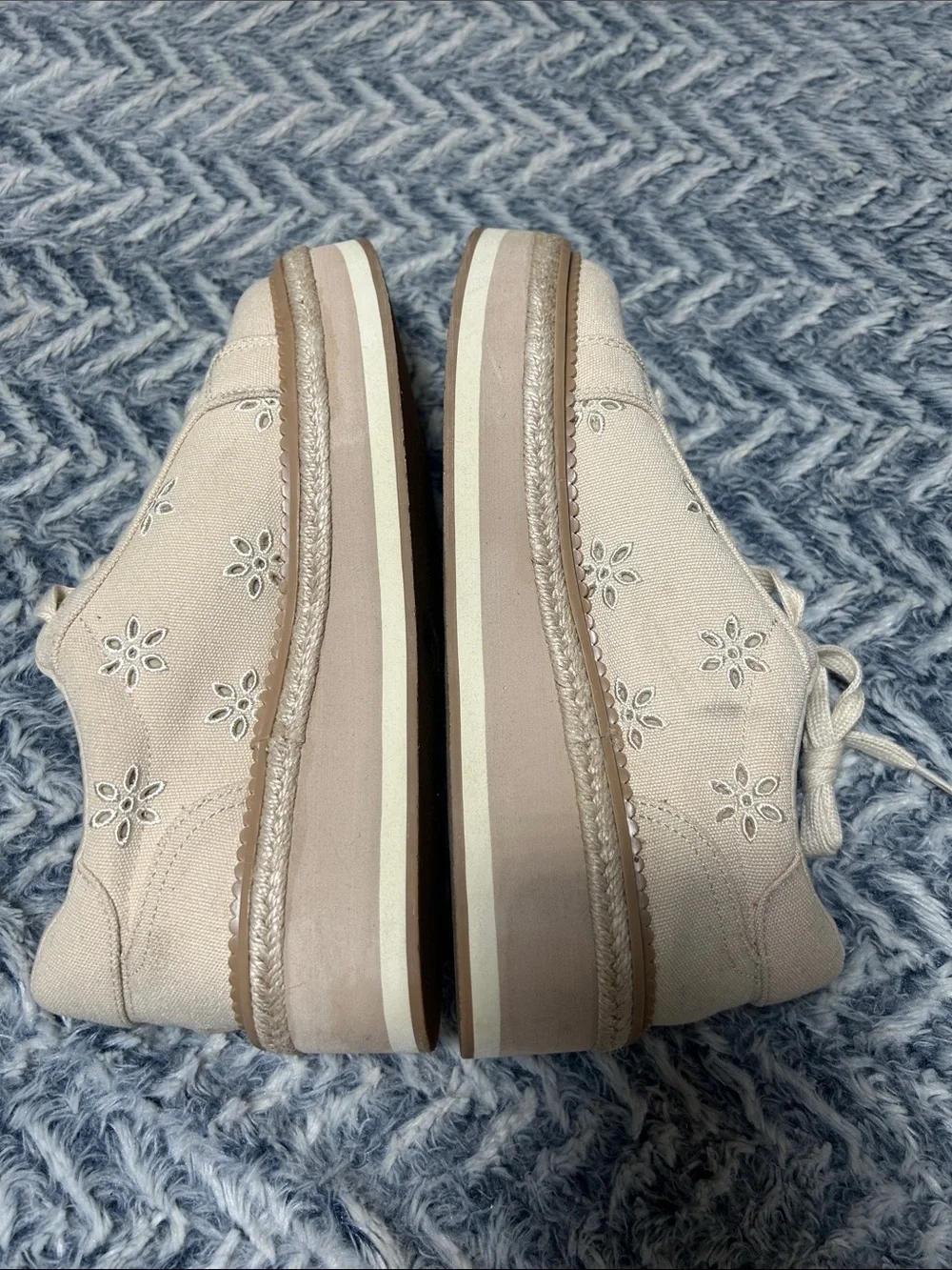 Dolce Vita Bliss Cream Canvas Platform Sneakers with Floral Cutouts